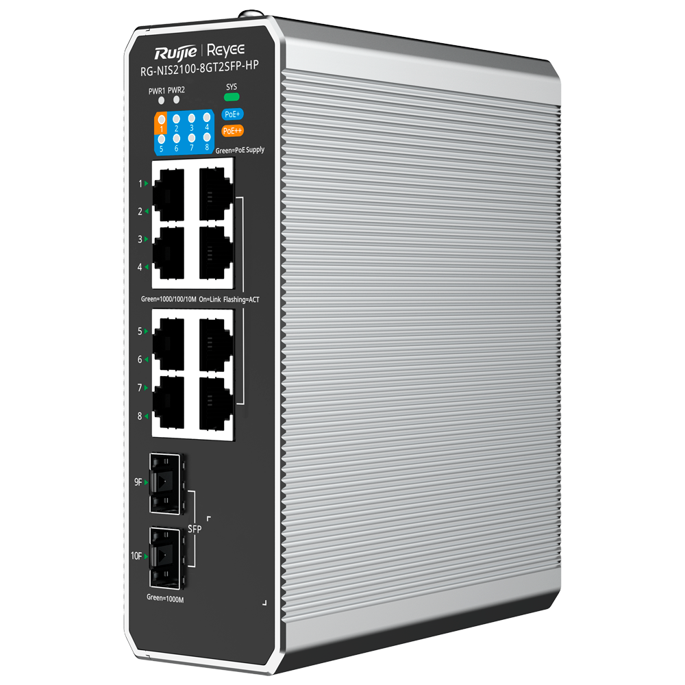 REYEE SWITCH POE INDUST 8 CH + 2 SFP GB